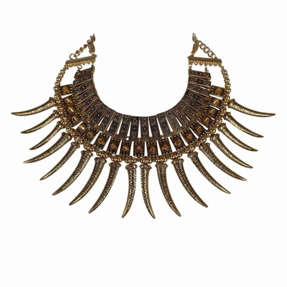 Tribal Statement Bib Necklace Gold Tone Bold Geometric - Picture 7 of 7